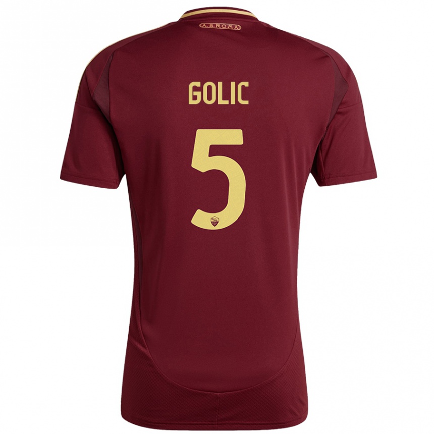 Herren Fußball Lovro Golic #5 Rot Braun Gold Heimtrikot Trikot 2024/25 T-Shirt Luxemburg