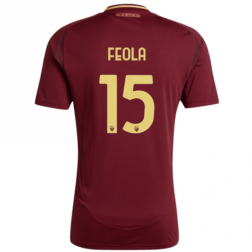 Herren Fußball William Feola #15 Rot Braun Gold Heimtrikot Trikot 2024/25 T-Shirt Luxemburg