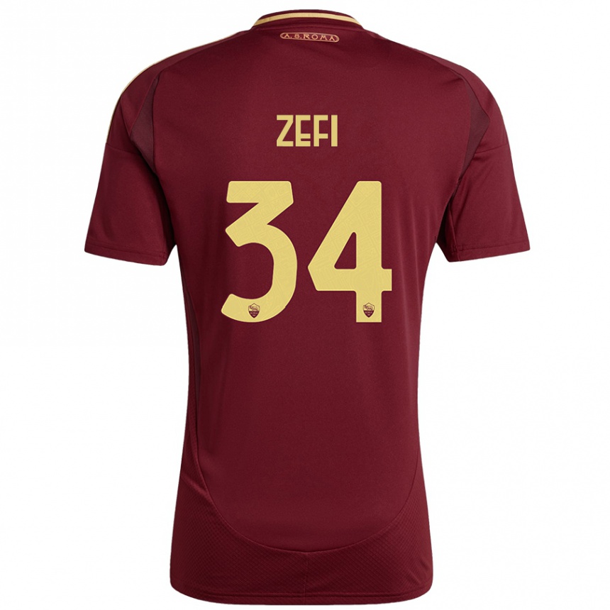 Herren Fußball Kevin Zefi #34 Rot Braun Gold Heimtrikot Trikot 2024/25 T-Shirt Luxemburg