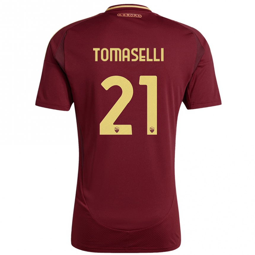 Herren Fußball Martina Tomaselli #21 Rot Braun Gold Heimtrikot Trikot 2024/25 T-Shirt Luxemburg