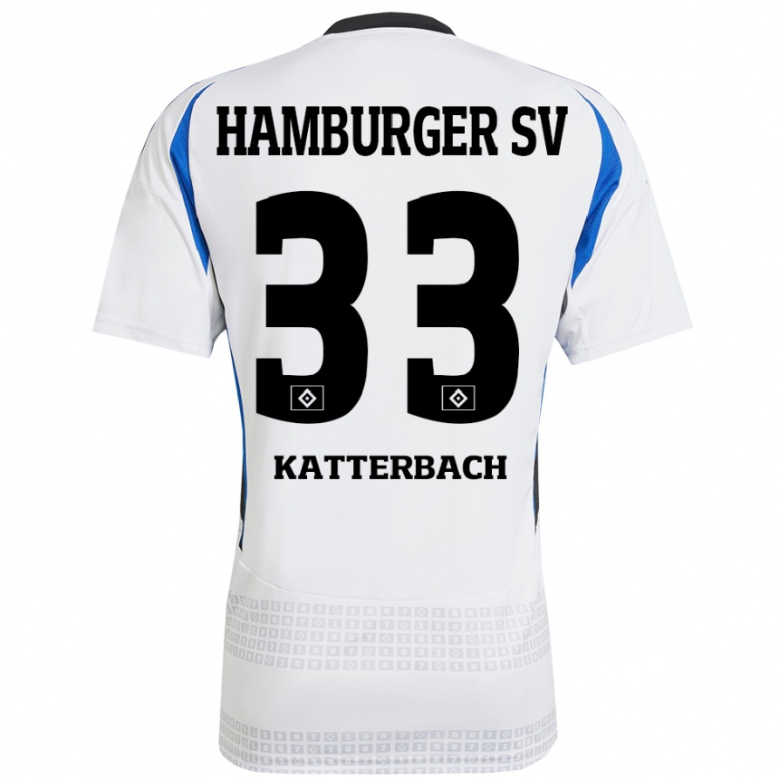 Herren Fußball Noah Katterbach #33 Weiß Blau Heimtrikot Trikot 2024/25 T-Shirt Luxemburg