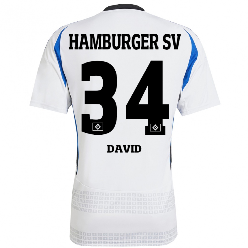 Herren Fußball Jonas David #34 Weiß Blau Heimtrikot Trikot 2024/25 T-Shirt Luxemburg