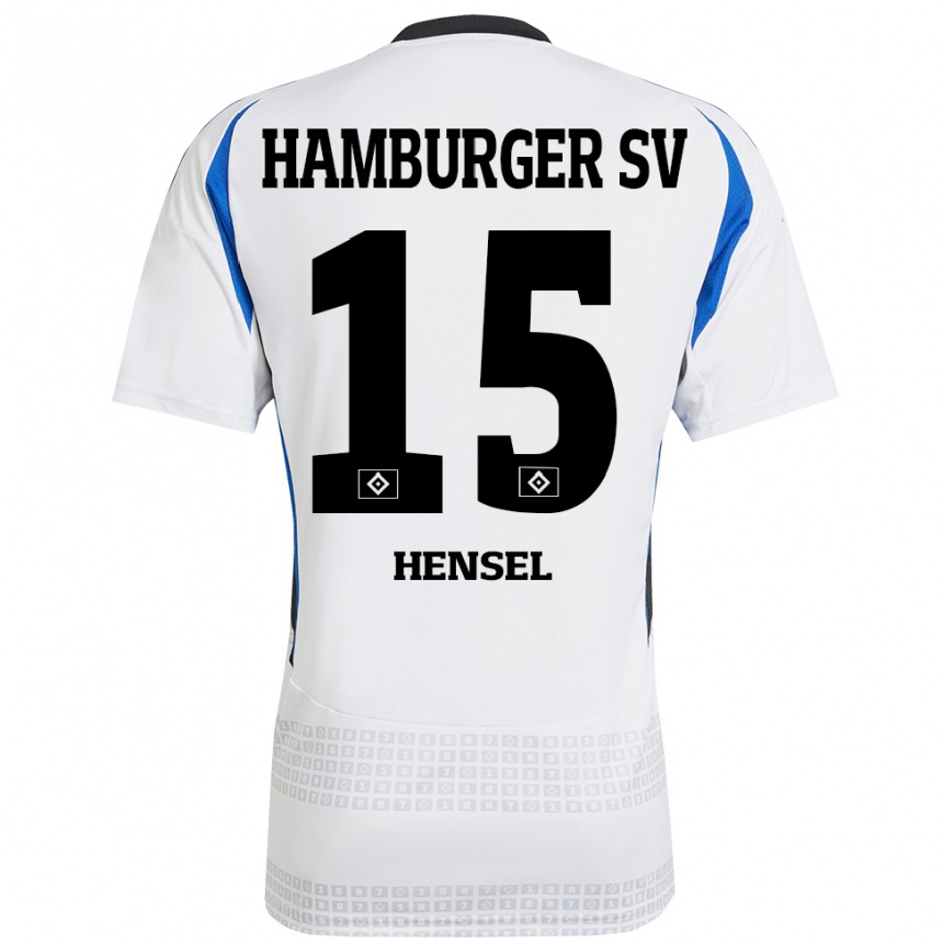 Herren Fußball Janoah Hensel #15 Weiß Blau Heimtrikot Trikot 2024/25 T-Shirt Luxemburg