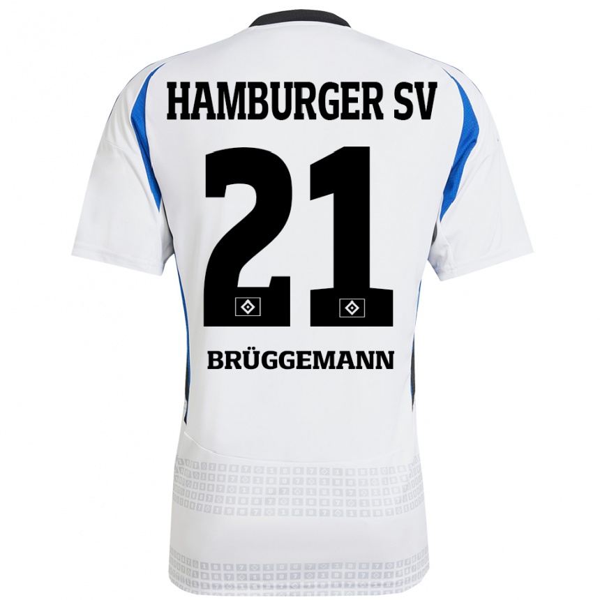 Herren Fußball William Brüggemann #21 Weiß Blau Heimtrikot Trikot 2024/25 T-Shirt Luxemburg