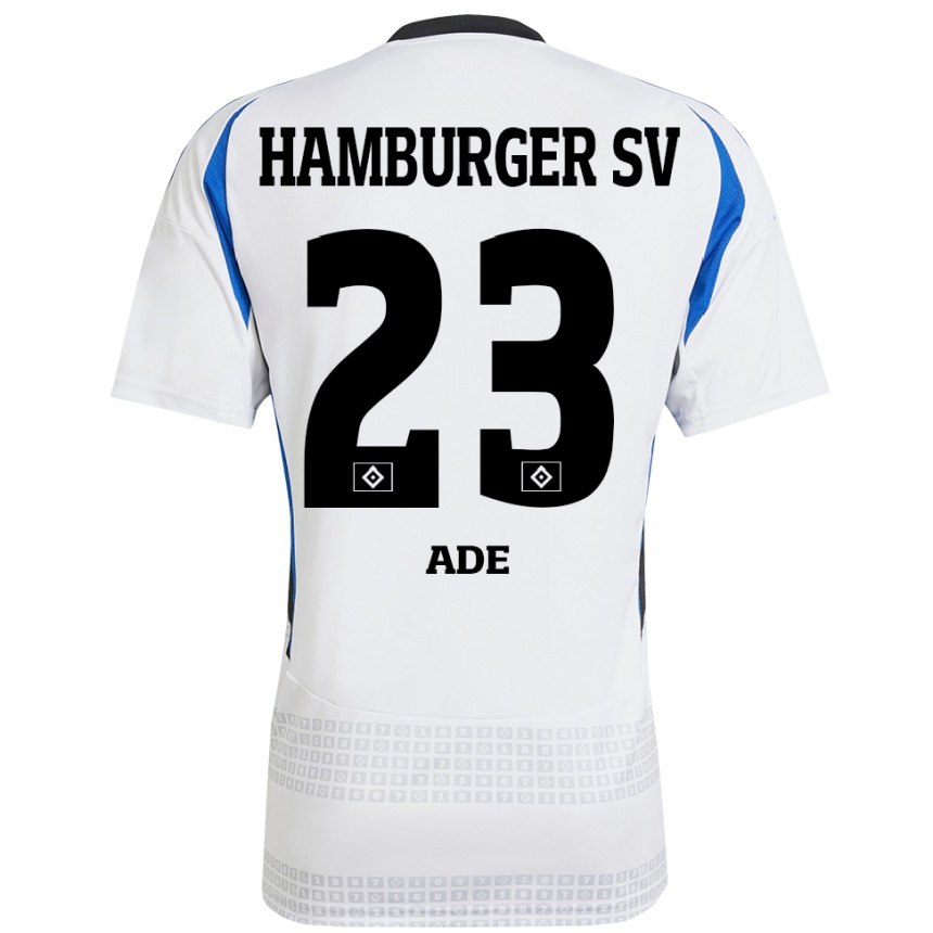 Herren Fußball Jeremy Ade #23 Weiß Blau Heimtrikot Trikot 2024/25 T-Shirt Luxemburg