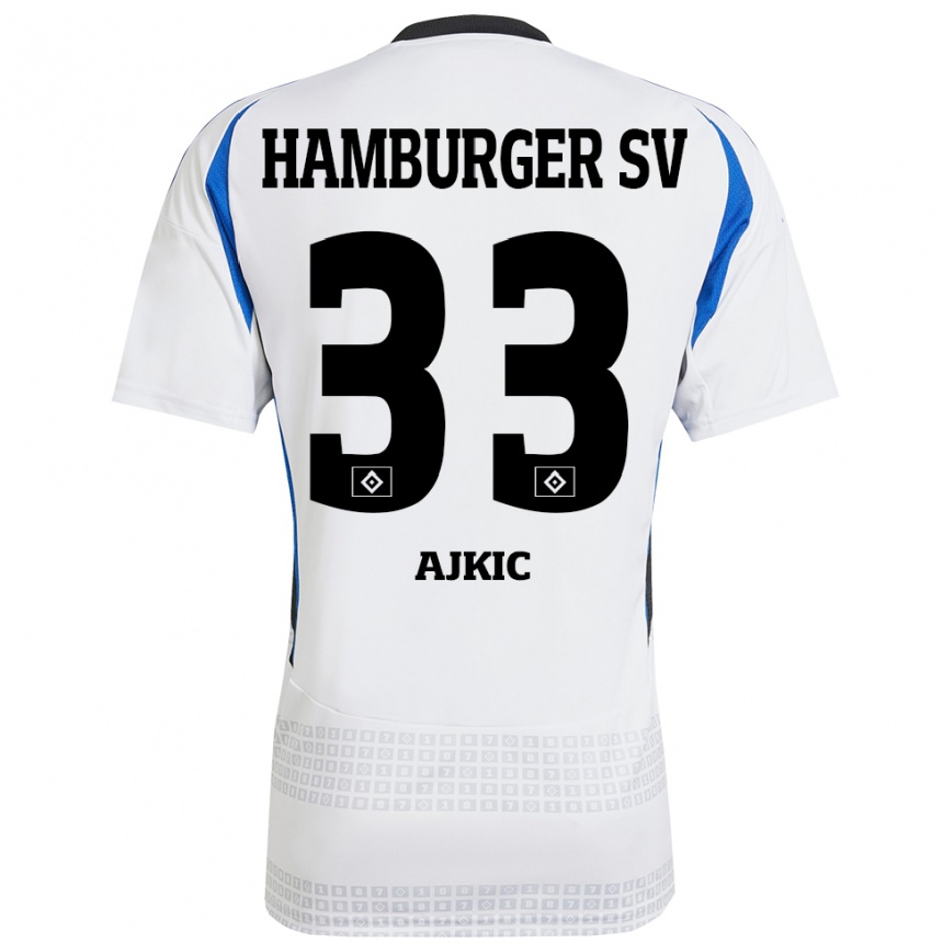 Herren Fußball Selim Ajkic #33 Weiß Blau Heimtrikot Trikot 2024/25 T-Shirt Luxemburg