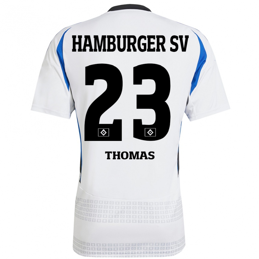 Herren Fußball Aaliyah-Miléne Thomas #23 Weiß Blau Heimtrikot Trikot 2024/25 T-Shirt Luxemburg