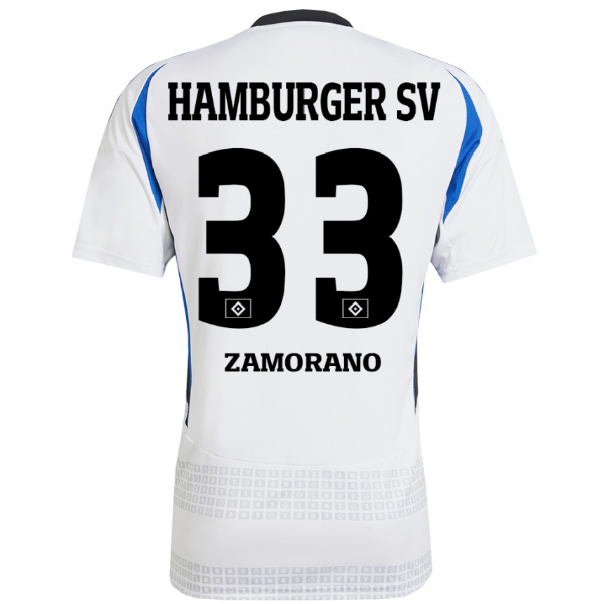 Herren Fußball Jolina Zamorano #33 Weiß Blau Heimtrikot Trikot 2024/25 T-Shirt Luxemburg