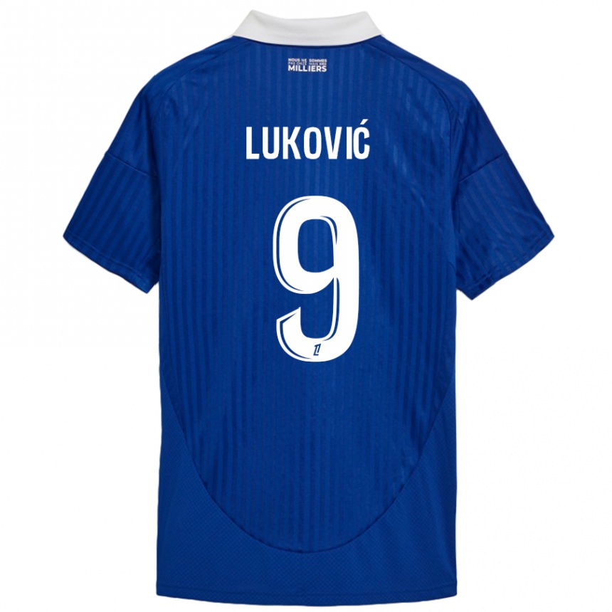 Herren Fußball Milos Lukovic #9 Blau Weiß Heimtrikot Trikot 2024/25 T-Shirt Luxemburg