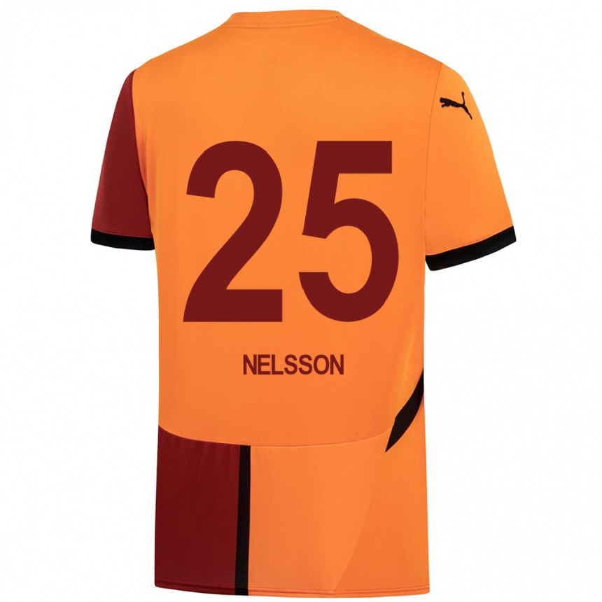 Herren Fußball Victor Nelsson #25 Gelb Rot Heimtrikot Trikot 2024/25 T-Shirt Luxemburg