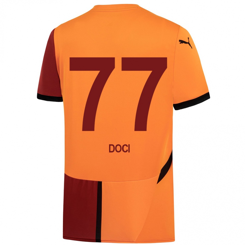 Herren Fußball Megi Doci #77 Gelb Rot Heimtrikot Trikot 2024/25 T-Shirt Luxemburg