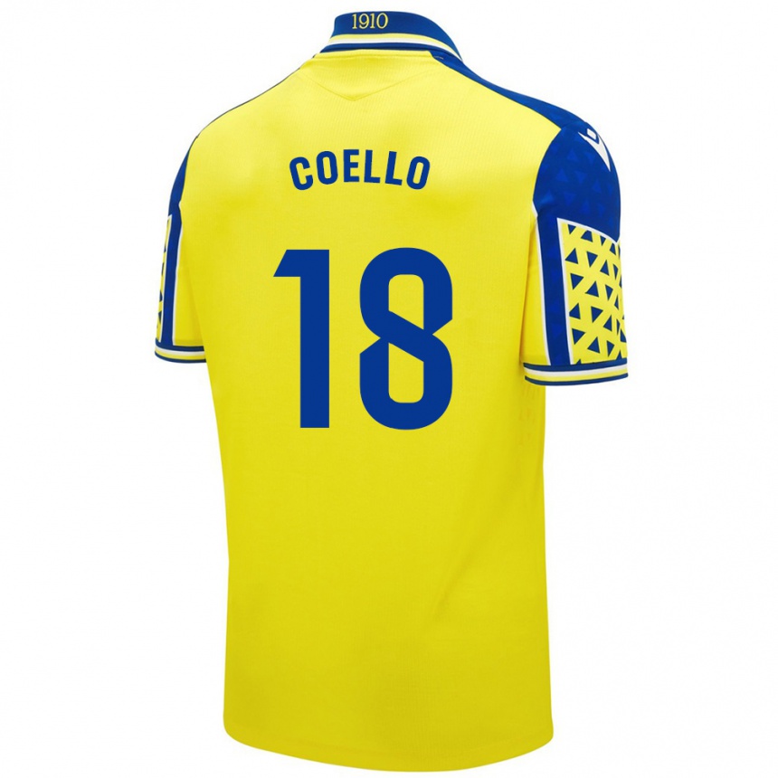 Herren Fußball María Del Carmen Coello Vidal #18 Gelb Blau Heimtrikot Trikot 2024/25 T-Shirt Luxemburg