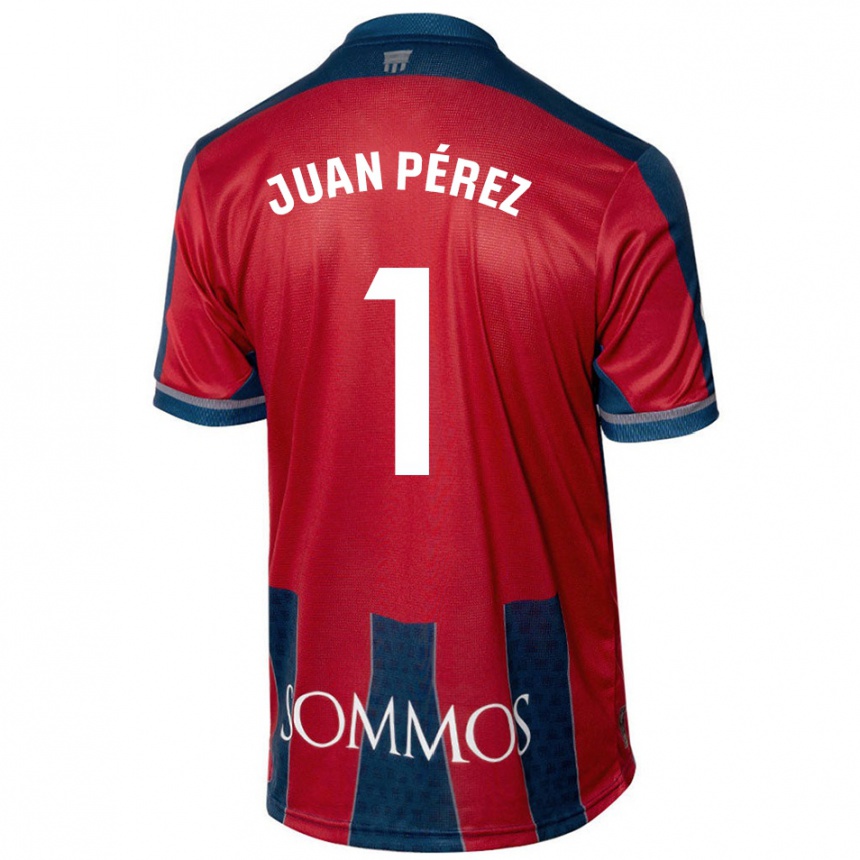 Herren Fußball Juan Pérez #1 Rot Blau Heimtrikot Trikot 2024/25 T-Shirt Luxemburg