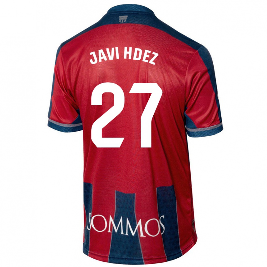 Herren Fußball Javi Hernández #27 Rot Blau Heimtrikot Trikot 2024/25 T-Shirt Luxemburg