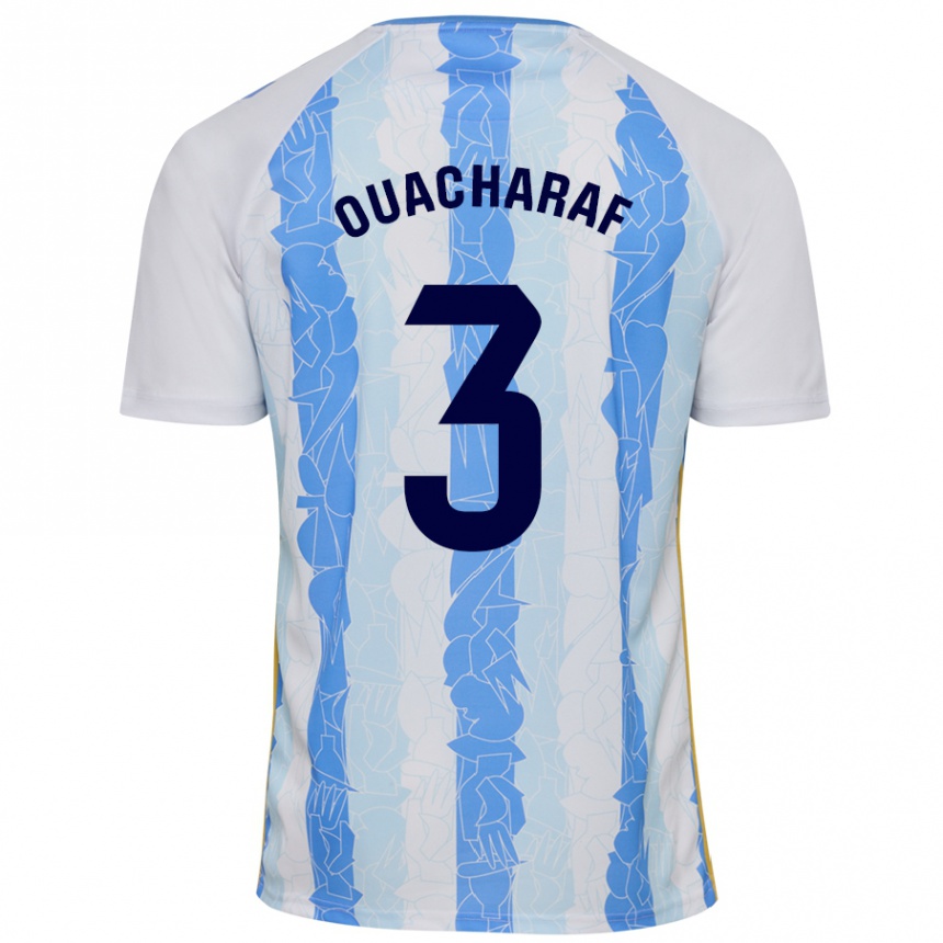 Herren Fußball Bilal Ouacharaf #3 Weiß Blau Heimtrikot Trikot 2024/25 T-Shirt Luxemburg