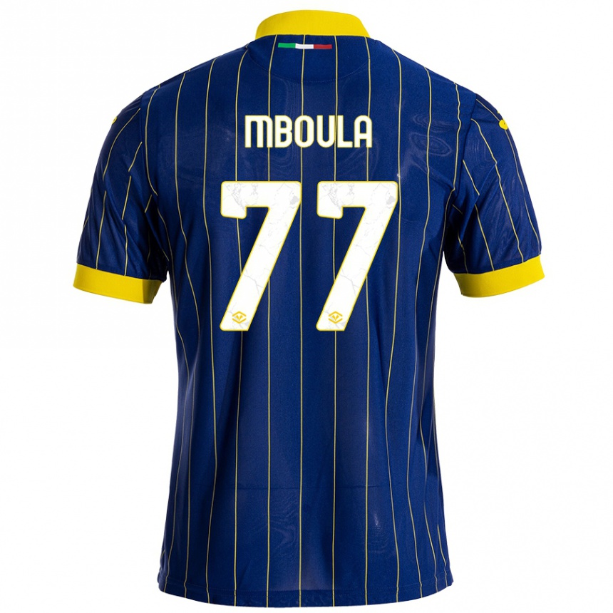 Herren Fußball Jordi Mboula #77 Blau Gelb Heimtrikot Trikot 2024/25 T-Shirt Luxemburg