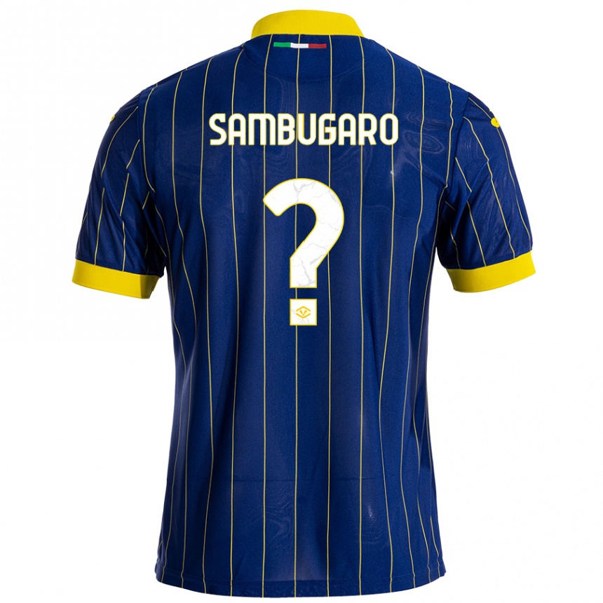 Herren Fußball Mattia Sambugaro #0 Blau Gelb Heimtrikot Trikot 2024/25 T-Shirt Luxemburg