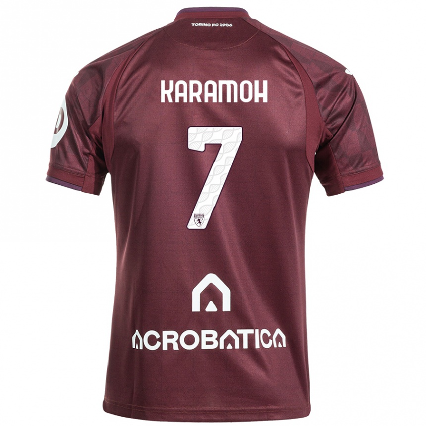 Herren Fußball Yann Karamoh #7 Kastanienbraun Weiß Heimtrikot Trikot 2024/25 T-Shirt Luxemburg