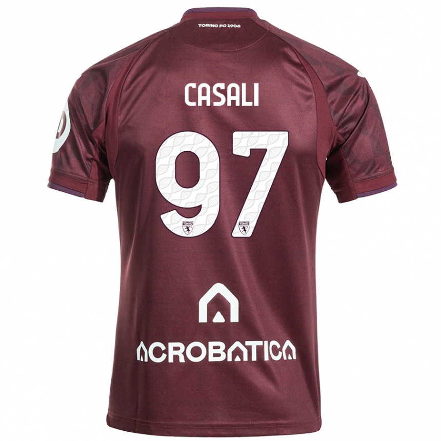 Herren Fußball Michele Casali #97 Kastanienbraun Weiß Heimtrikot Trikot 2024/25 T-Shirt Luxemburg