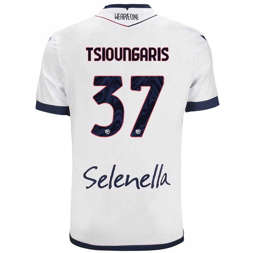 Herren Fußball Theodoros Tsioungaris #37 Weiß Königsblau Auswärtstrikot Trikot 2024/25 T-Shirt Luxemburg