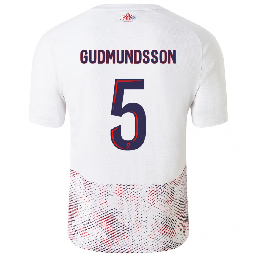 Herren Fußball Gabriel Gudmundsson #5 Weiß Königsblau Auswärtstrikot Trikot 2024/25 T-Shirt Luxemburg