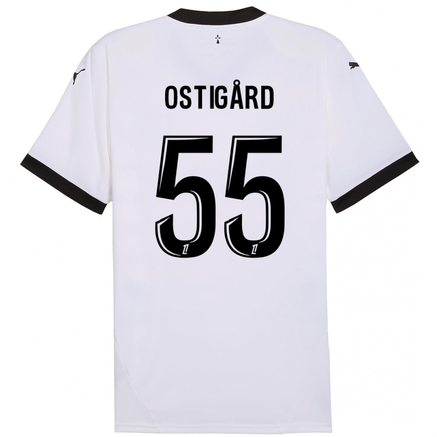 Herren Fußball Leo Ostigard #55 Weiß Schwarz Auswärtstrikot Trikot 2024/25 T-Shirt Luxemburg