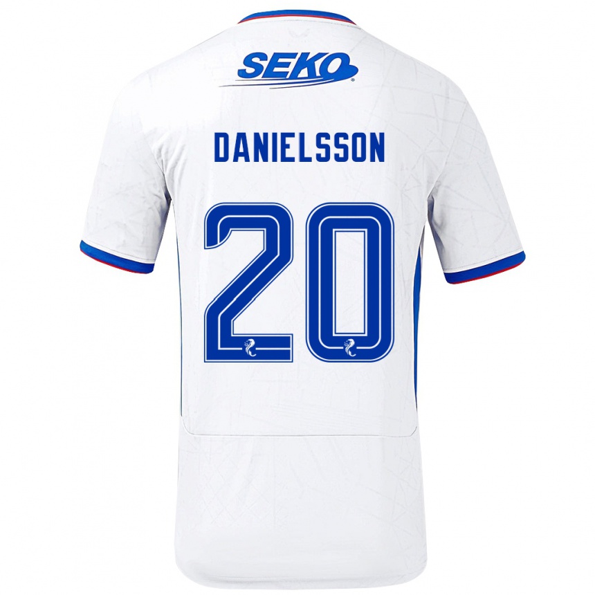 Herren Fußball Jenny Julia Danielsson #20 Weiß Blau Auswärtstrikot Trikot 2024/25 T-Shirt Luxemburg