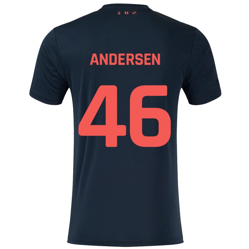 Herren Fußball Silas Andersen #46 Schwarz Rot Auswärtstrikot Trikot 2024/25 T-Shirt Luxemburg