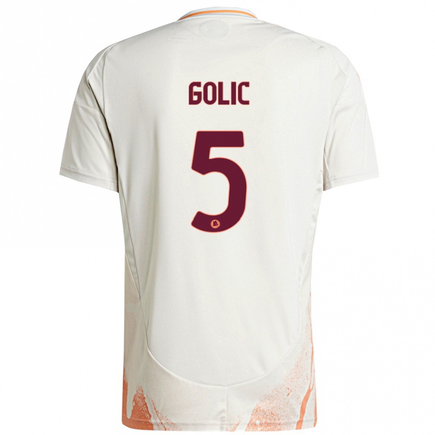 Herren Fußball Lovro Golic #5 Cremeweiß Orange Auswärtstrikot Trikot 2024/25 T-Shirt Luxemburg