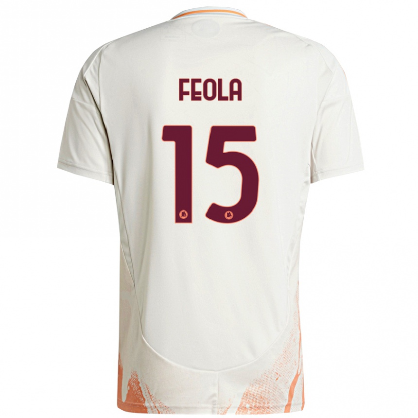 Herren Fußball William Feola #15 Cremeweiß Orange Auswärtstrikot Trikot 2024/25 T-Shirt Luxemburg