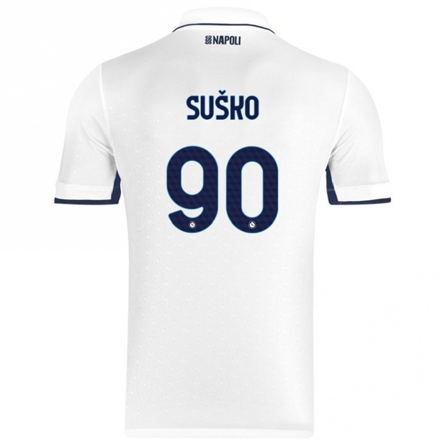 Herren Fußball Daniel Suško #90 Weiß Königsblau Auswärtstrikot Trikot 2024/25 T-Shirt Luxemburg