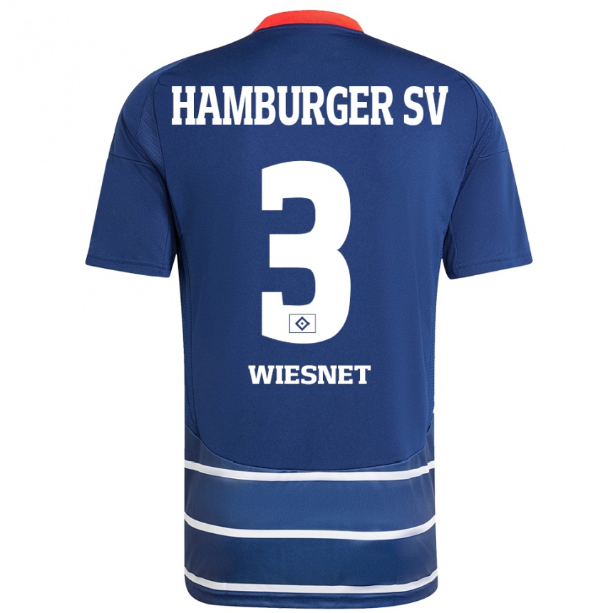 Herren Fußball Melvin Wiesnet #3 Dunkelblau Auswärtstrikot Trikot 2024/25 T-Shirt Luxemburg