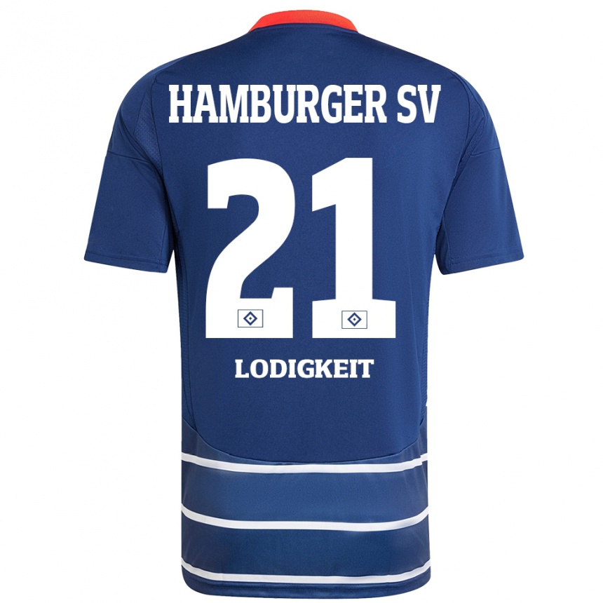 Herren Fußball Luis Lodigkeit #21 Dunkelblau Auswärtstrikot Trikot 2024/25 T-Shirt Luxemburg