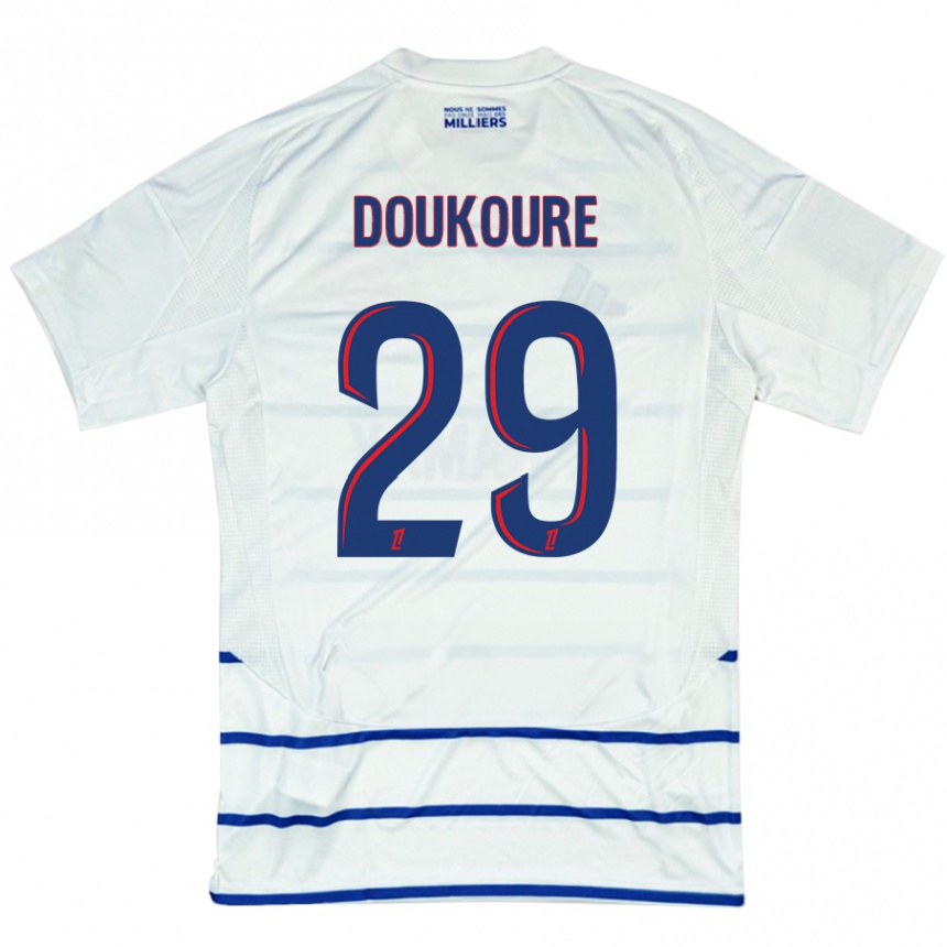 Herren Fußball Ismaël Doukouré #29 Weiß Blau Auswärtstrikot Trikot 2024/25 T-Shirt Luxemburg