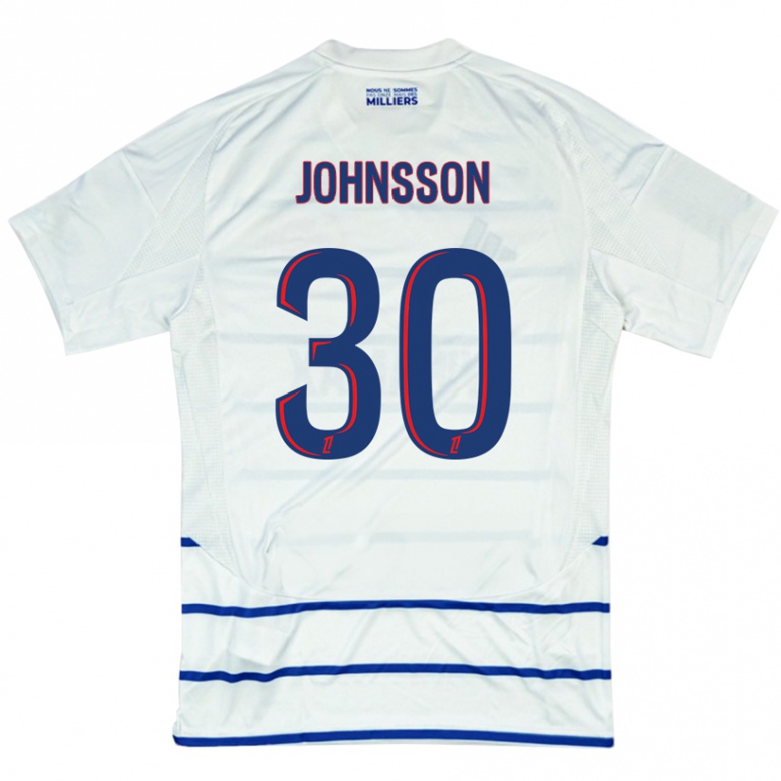 Herren Fußball Karl-Johan Johnsson #30 Weiß Blau Auswärtstrikot Trikot 2024/25 T-Shirt Luxemburg