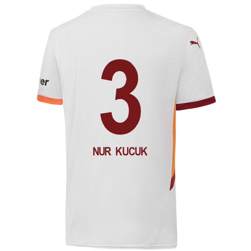 Herren Fußball Rabia Nur Küçük #3 Weiß Gelb Rot Auswärtstrikot Trikot 2024/25 T-Shirt Luxemburg