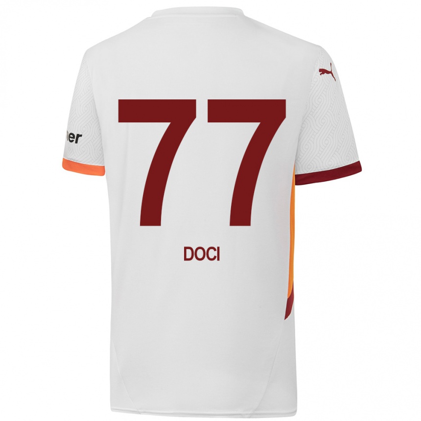 Herren Fußball Megi Doci #77 Weiß Gelb Rot Auswärtstrikot Trikot 2024/25 T-Shirt Luxemburg