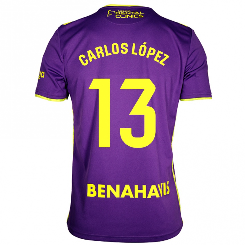 Herren Fußball Carlos López #13 Lila Gelb Auswärtstrikot Trikot 2024/25 T-Shirt Luxemburg