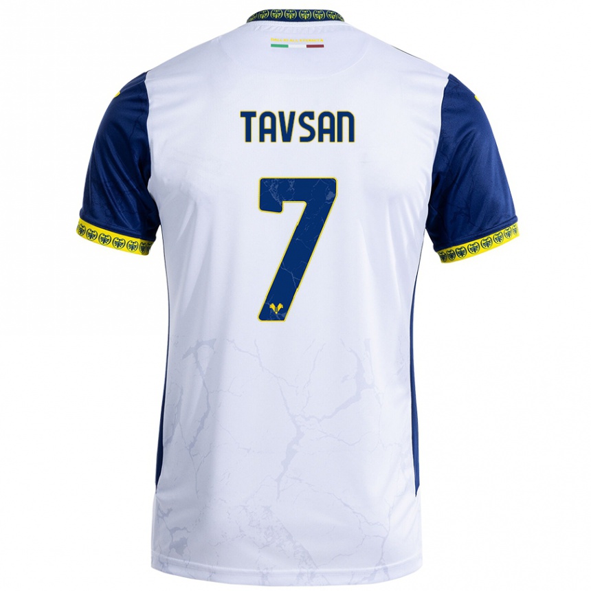 Herren Fußball Elayis Tavsan #7 Weiß Blau Auswärtstrikot Trikot 2024/25 T-Shirt Luxemburg