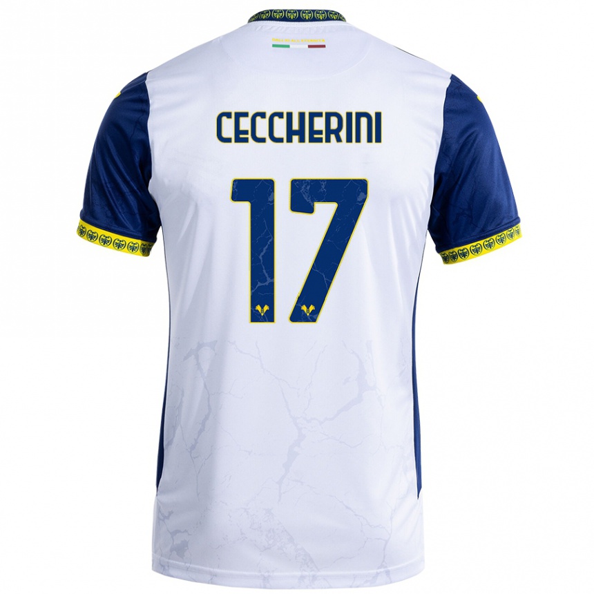 Herren Fußball Federico Ceccherini #17 Weiß Blau Auswärtstrikot Trikot 2024/25 T-Shirt Luxemburg