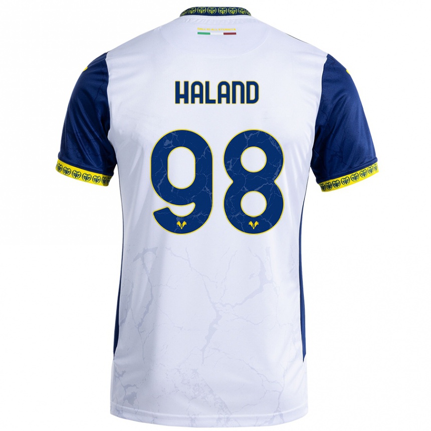 Herren Fußball Benedicte Iversen Håland #98 Weiß Blau Auswärtstrikot Trikot 2024/25 T-Shirt Luxemburg