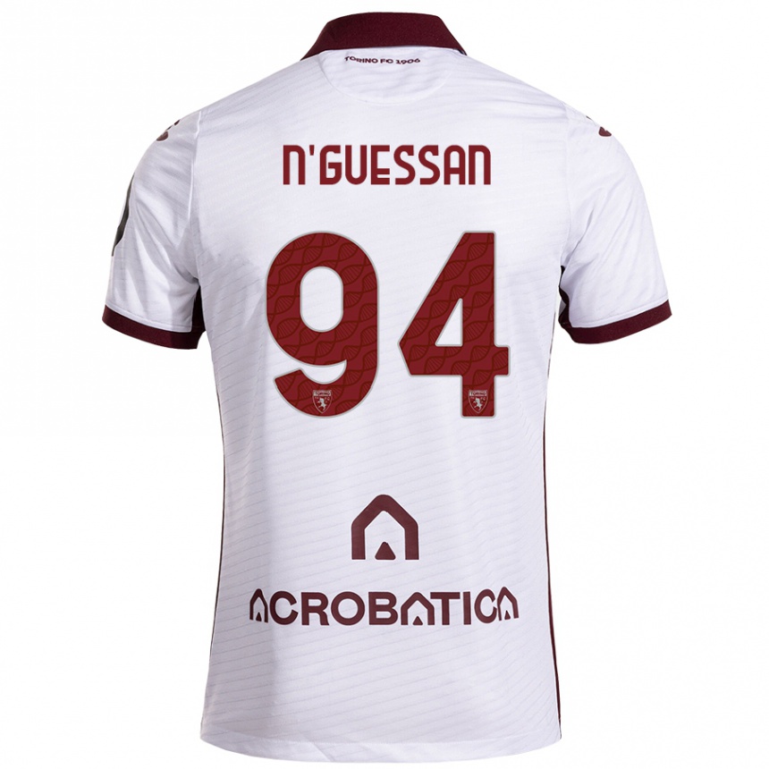 Herren Fußball Ange Caumenan N'guessan #94 Weiß Kastanienbraun Auswärtstrikot Trikot 2024/25 T-Shirt Luxemburg