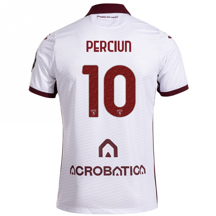 Herren Fußball Sergiu Perciun #10 Weiß Kastanienbraun Auswärtstrikot Trikot 2024/25 T-Shirt Luxemburg