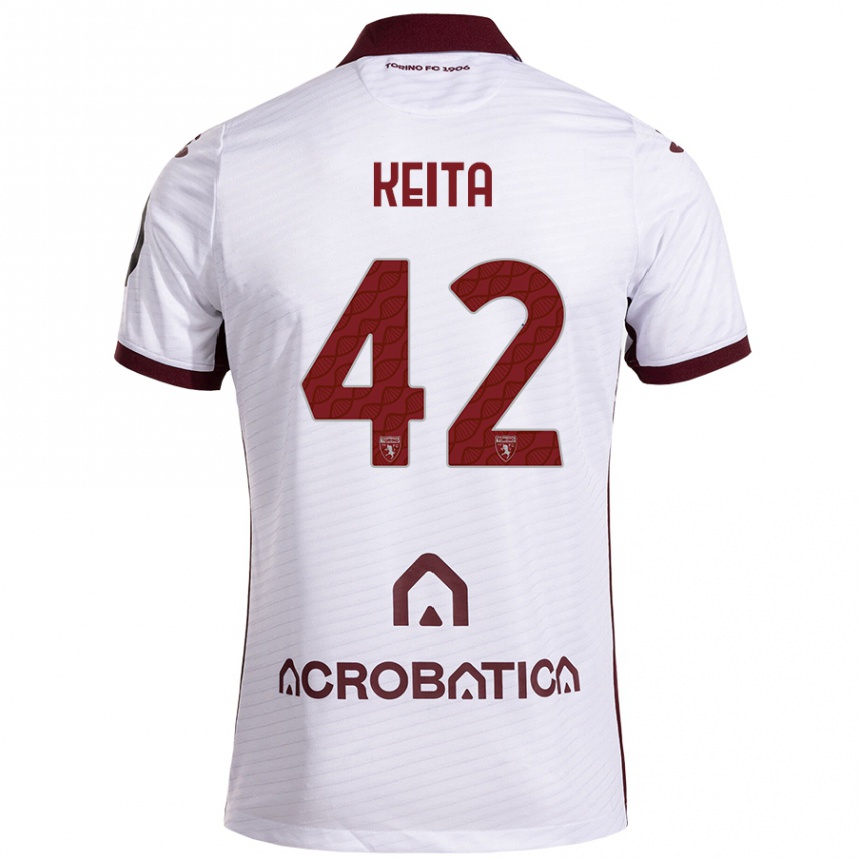 Herren Fußball Karamoko Keita #42 Weiß Kastanienbraun Auswärtstrikot Trikot 2024/25 T-Shirt Luxemburg