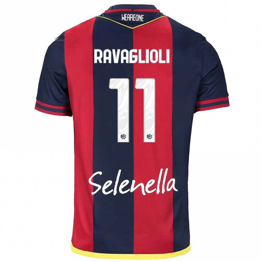 Damen Fußball Tommaso Ravaglioli #11 Rot Königsblau Heimtrikot Trikot 2024/25 T-Shirt Luxemburg