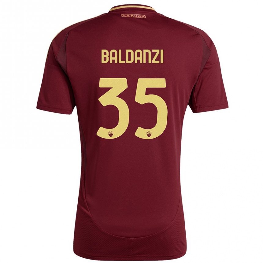 Damen Fußball Tommaso Baldanzi #35 Rot Braun Gold Heimtrikot Trikot 2024/25 T-Shirt Luxemburg