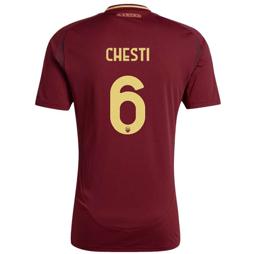 Damen Fußball Francesco Chesti #6 Rot Braun Gold Heimtrikot Trikot 2024/25 T-Shirt Luxemburg