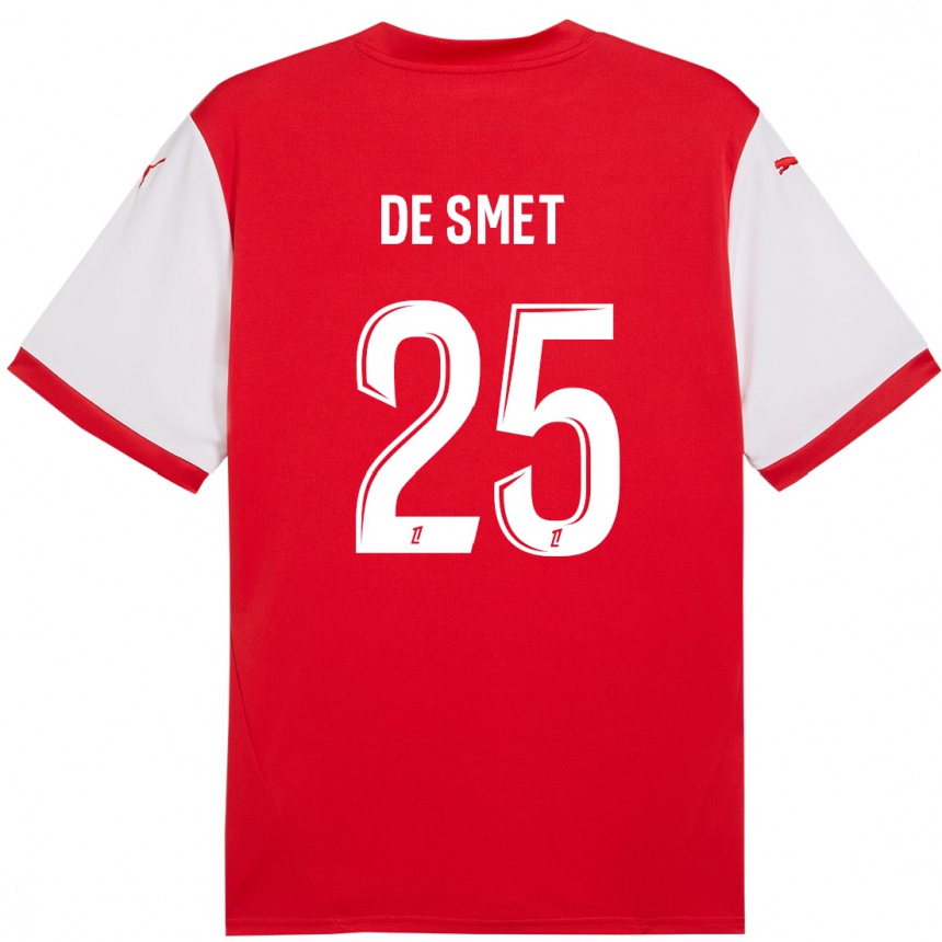 Damen Fußball Thibault De Smet #25 Rot Weiß Heimtrikot Trikot 2024/25 T-Shirt Luxemburg