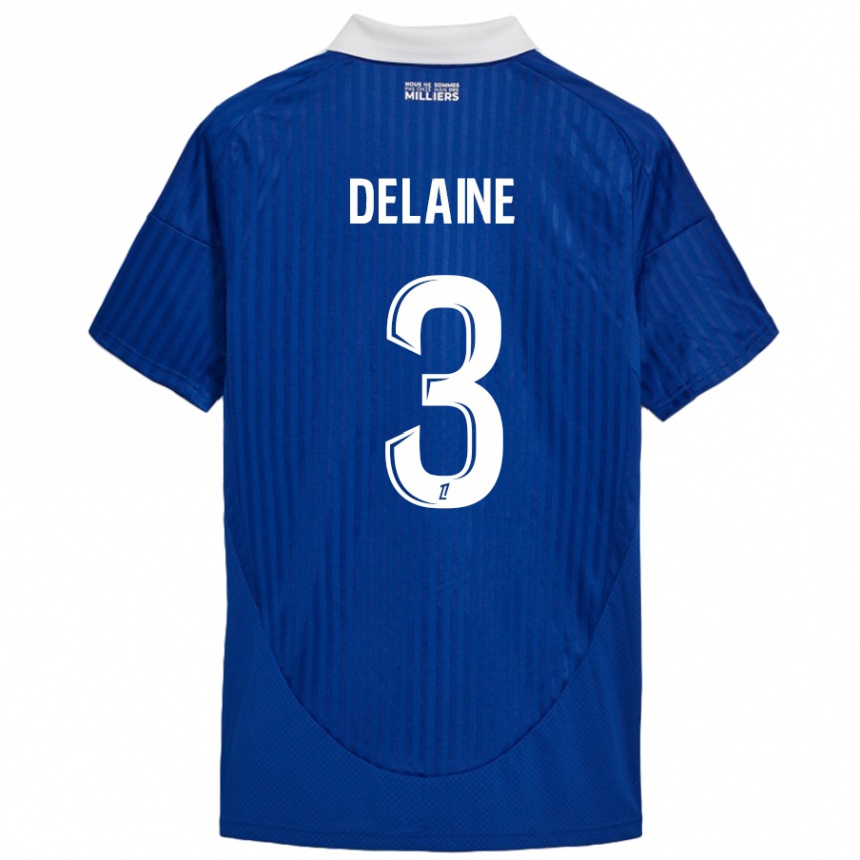 Damen Fußball Thomas Delaine #3 Blau Weiß Heimtrikot Trikot 2024/25 T-Shirt Luxemburg