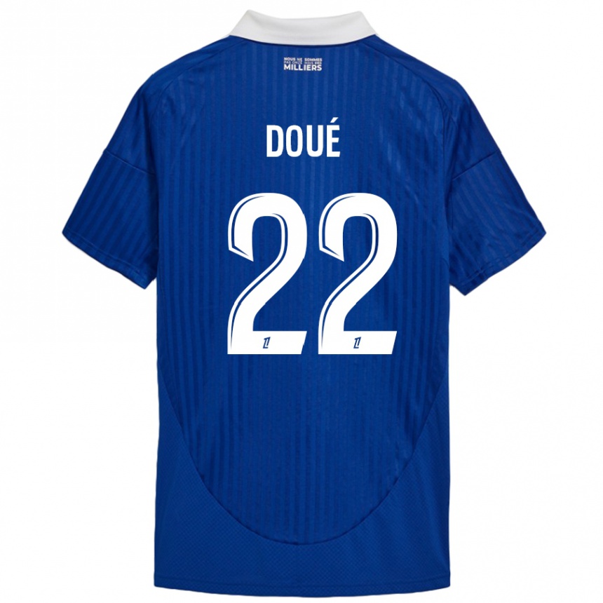 Damen Fußball Guéla Doué #22 Blau Weiß Heimtrikot Trikot 2024/25 T-Shirt Luxemburg